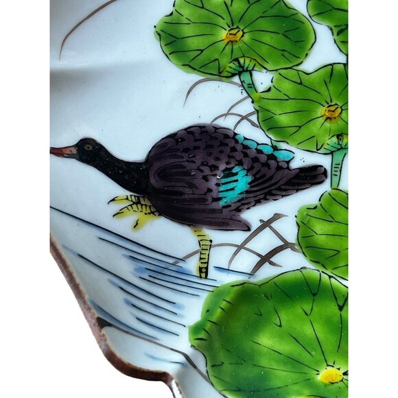 Vintage Japanese Hand-Painted Wall Plate With Duck & Lotus Design - Picture 2 of 8